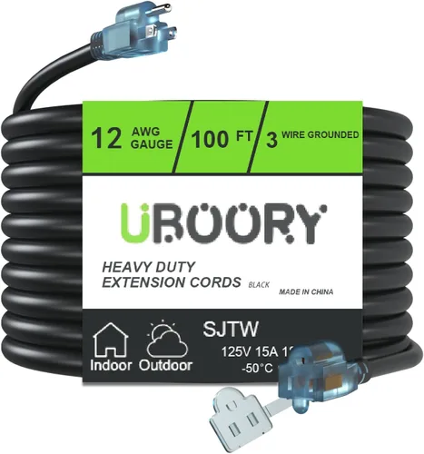 Vista 25 de Cable de extensión para exteriores impermeable de 50 pies, amarillo 12/3 SJTW resistente, cable de extensión flexible de 100% cobre de 3 clavijas