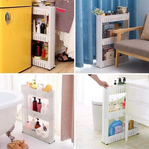 Vista 4 de Modern Home Estante organizador de almacenamiento deslizante estrecho - Estantes de almacenamiento portátiles para lavandería/baño/cocina