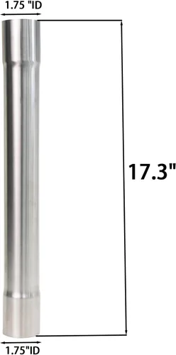 Vista 2 de 1.75 Pulgadas Tubo de Escape T304 de Acero Inoxidable (Tubo SS), Tubo Recto de 1 3/4"ID de Longitud 17.3" con Terminación Ensanchada y Pulida, Tubo