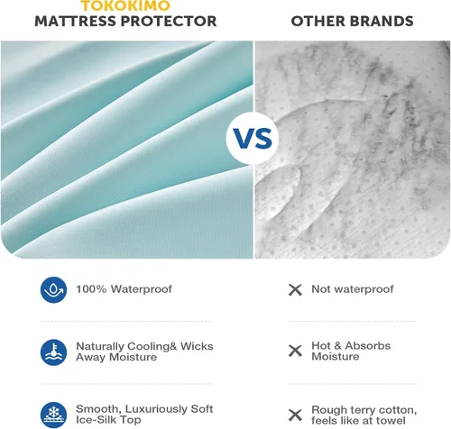 Vista 6 de Tokokimo Protector de colchón 100% impermeable, funda de colchón refrescante, sábana bajera ajustable de bolsillo profundo con banda de goma elástica