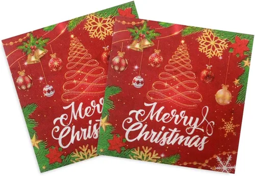 Vista 24 de Servilletas de Navidad – Servilletas desechables de papel rojo para fiesta de sombrero de Navidad, decoración de fiesta de copo de nieve de Navidad