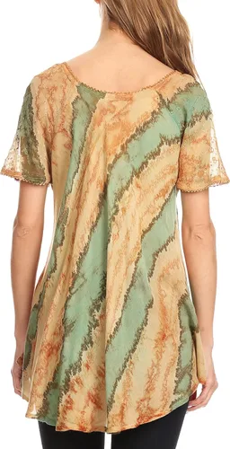 Vista 2 de Sakkas Valencia Tie Dye - Camiseta de manga casquillo con cordón adornado y cuello redondo