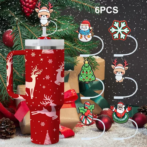 Vista 4 de Tapa superior de pajita de silicona de Navidad para vaso Stanley Cup de 30 y 40 oz, accesorios para termos, tapas de cubierta a prueba de polvo