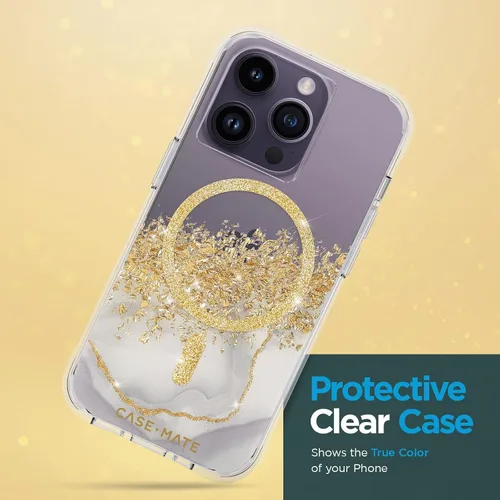 Vista 4 de Case-Mate Funda para iPhone 14 Pro – Karat Marble [protección contra caídas de 10 pies] [compatible con MagSafe] Funda magnética con bonito brillo