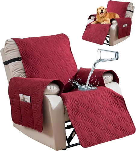 Vista 12 de Funda impermeable para silla reclinable, fundas para silla reclinable de gran tamaño reversibles con bolsillo, fundas para silla reclinable