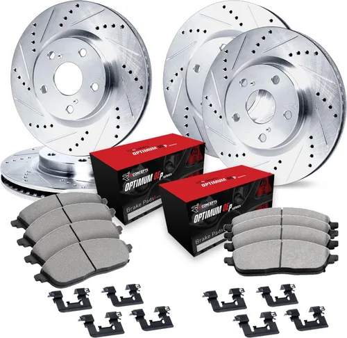 Vista 10 de R1 Concepts Kit de frenos delanteros y traseros para Alfa Romeo Giulia 2017-2021; Alfa Romeo Stelvio 2018-2021 Almohadillas de cerámica, rotores