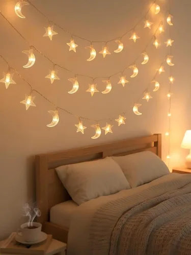 Vista 17 de Cadena de luces con estrellas, 30 LED de cristal, funciona con pilas, 10 pies, decoración para dormitorio