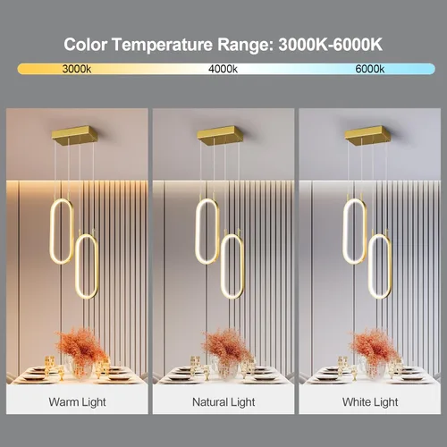 Vista 6 de Lámpara colgante de cocina moderna con 2 anillos, lámpara colgante ovalada para cocina, isla, dormitorio, sala de estar, comedor