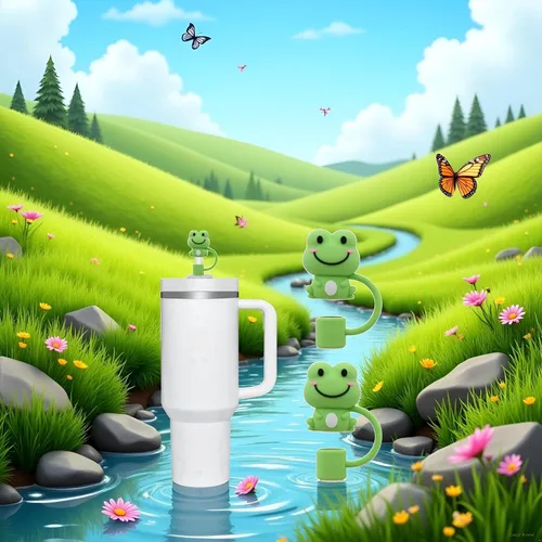 Vista 6 de 2 fundas de popote de rana verde para copa Stanley, fundas de silicona compatibles con tazas Stanley, toppers para vasos Stanley de 30 oz/40 onzas