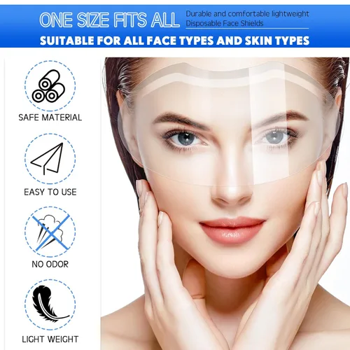 Vista 4 de Honeydak 300 viseras faciales de maquillaje para ducha, suministros de microblading permanentes, visera de ducha de plástico desechable, cubierta