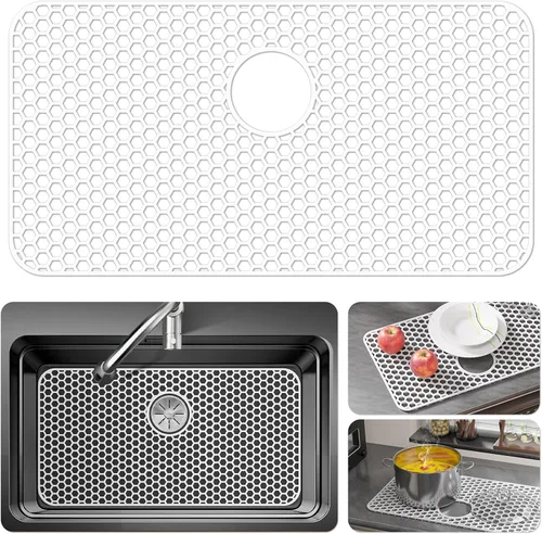 Vista 40 de Bestjing Paquete de 2 protectores de silicona para fregadero de cocina, accesorio de rejilla de cocina de 12 x 11 pulgadas, tapete antideslizante