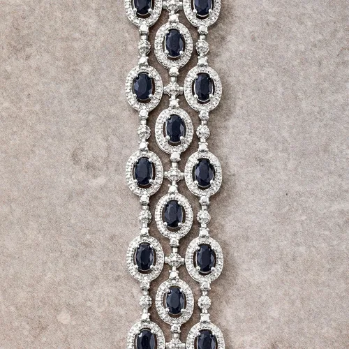 Vista 4 de Ross-Simons 16.00 ct. t.w. Sapphire Multi-Row Bracelet With Diamond Accent in Sterling Silver
