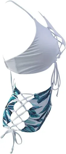 Vista 6 de Bikini africano sin espalda para mujer, traje de baño tankini de cintura alta, traje de baño con correa