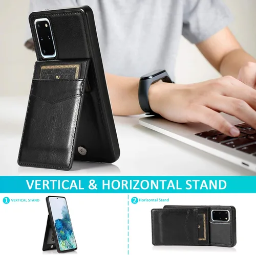 Vista 3 de Funda de teléfono para Samsung Galaxy S20 Plus Glaxay S20+ 5G con protector de pantalla de vidrio templado, soporte para tarjeta de crédito, soporte