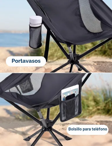 Vista 6 de Docusvect Silla de camping portátil giratoria para adultos Negro