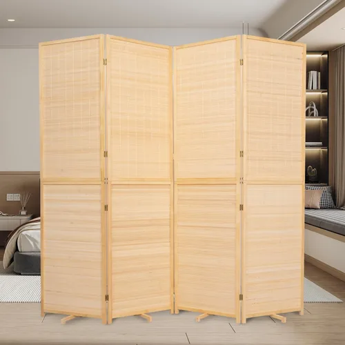 Vista 8 de Panel divisor de habitación de bambú con patas giratorias de 360°, 3 paneles de 47 pulgadas de alto, pantalla de privacidad plegable corta