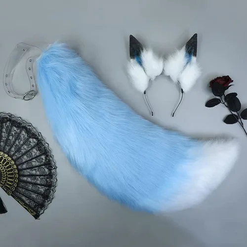 Vista 5 de Kit de diadema de cola de lobo y orejas de clip de piel sintética para Halloween, fiesta de Navidad, accesorios de disfraz para adultos y niños