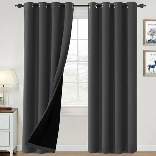 Vista 114 de H.VERSAILTEX Cortinas 100% de opacidad para dormitorio, con aislamiento térmico, cortinas opacas de 63 pulgadas de largo, cortinas de bloqueo