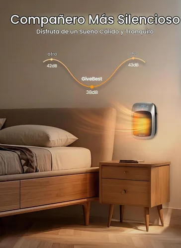Vista 6 de GiveBest - Calentador de pared enchufable con control remoto, calentador de tomacorriente pequeño de 800 W con termostato ajustable, función