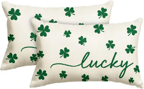 Vista 10 de AVOIN colorlife Funda de almohada de trébol de la suerte del día de San Patricio, 18 x 18 pulgadas, funda de cojín verde trébol para decoración