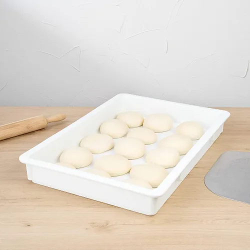 Vista 3 de Caja de prueba de 26 x 18 x 3 pulgadas, 1 caja de masa rectangular – apilable, lavavajillas, cajas de plástico blanco para masa de pizza, duraderas