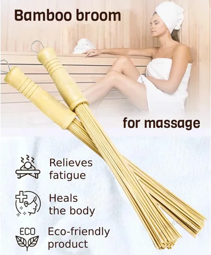 Vista 2 de Masaje de bambú escoba para sauna y banya - Masajeador relajante para celulitis - Herramientas de masaje asiáticas para spa