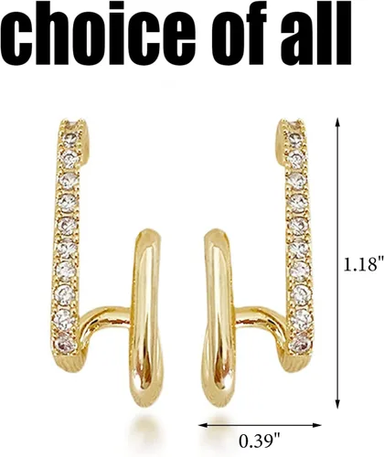 Vista 7 de Aretes de cuarteto para mujer, aretes de garra que parecen múltiples piercings de diamantes de imitación, aretes de tuerca envolventes, aretes