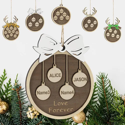 Vista 32 de Adornos de Navidad personalizados familiares de 1, 2, 3, 4, 5, 6, 7, 8, 9, 10, adornos de madera personalizados, decoraciones de Navidad, regalos