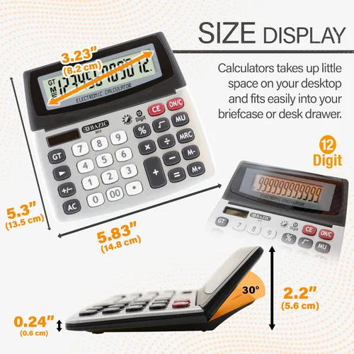 Vista 2 de BAZIC Calculadora de escritorio de doble potencia de 12 dígitos con pantalla ajustable (3012)