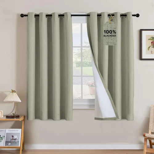 Vista 153 de H.VERSAILTEX Cortinas 100% opacas con aislamiento térmico, texturizadas, de lino, con bloqueo completo de calor y luz, para sala de estar y Negro