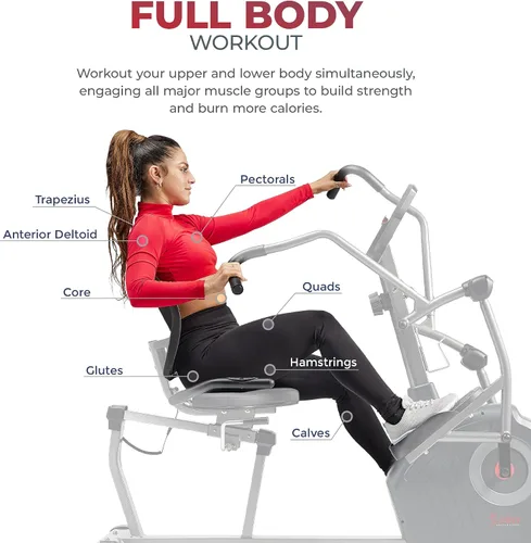 Vista 3 de Sunny Health & Fitness Elite Recumbent Cross Trainer y máquina elíptica con resistencia magnética de 12 niveles, asiento de fácil ajuste