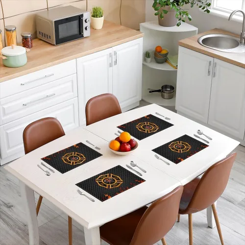 Vista 3 de Juego de 4 manteles individuales de bomberos para niños y adultos, diseño realista de llama, lavable para interiores y exteriores, para mesa