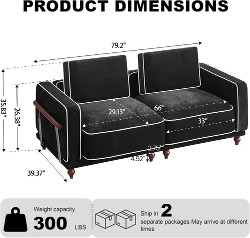 Vista 3 de Sofá biplaza modular de 80 pulgadas, sofá modular Cloud con reposabrazos y patas de madera, cómodo sofá tapizado de 2 plazas para sala de estar