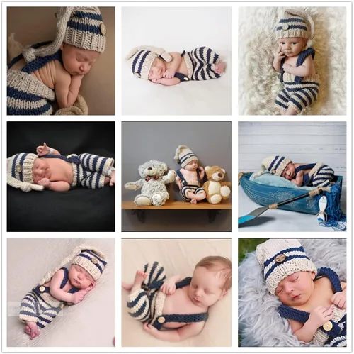 Vista 6 de Vemonllas Lindo disfraz de bebé recién nacido para niños y niñas, accesorios de fotografía, sombrero y pantalones