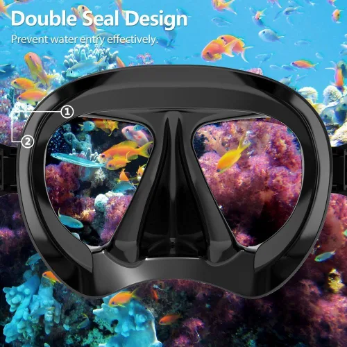 Vista 4 de Máscara de buceo panorámica HD para natación, gafas de buceo antivaho, máscara de buceo de vidrio templado, gafas de natación para adultos y jóvenes