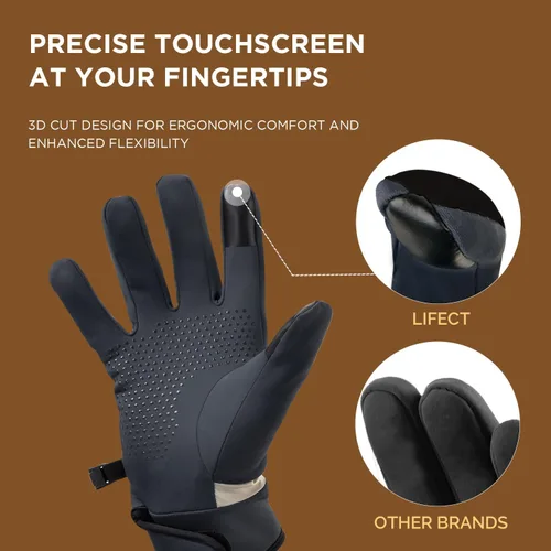 Vista 3 de LIFECT Guantes de invierno, guantes para clima frío, guantes cálidos para hombres y mujeres, guantes antideslizantes para pantalla táctil