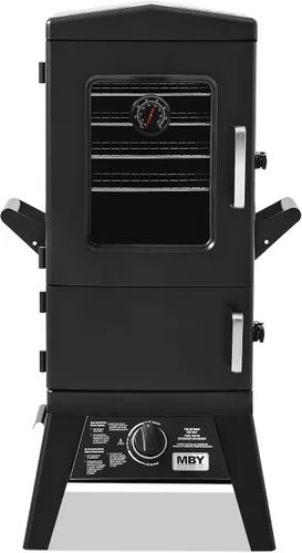 Vista 2 de Parrilla vertical grande para ahumar propano con 4 estantes para barbacoa de gas al aire libre con control de temperatura, diseño resistente