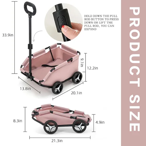 Vista 3 de Cochecito para perros con 4 ruedas, plegable, para mascotas, para viajes, compras, caminar, jugar para perros pequeños, gatos (rosa)