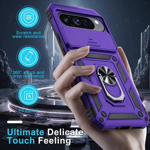 Vista 7 de Janmitta - Funda compatible con Google Pixel 9 Pro XL con cubierta deslizante para lente de cámara incorporada + protector de pantalla + soporte