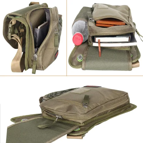 Vista 6 de Larswon Bolsa de muslo - Riñonera táctica para motocicleta, impermeable, Verde militar, M, Ligero