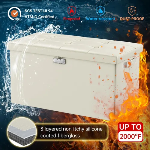 Vista 8 de ENGPOW Banco Otomán de Almacenamiento, Banco Plegable Ignífugo con Cerradura, 30 Pulgadas Cofre de Almacenamiento Resistente al Fuego y Agua
