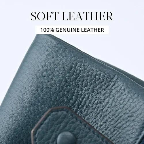 Vista 6 de Bveyzi Cartera pequeña de cuero suave para mujer, con bloqueo RFID, tarjetero con doble bolsillo con cremallera