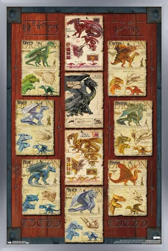 Vista 15 de Trends International Dungeons and Dragons - Póster de pared con cuadrícula de dragón, 22.4L x 14.7W, versión con marco de madera tipo granero