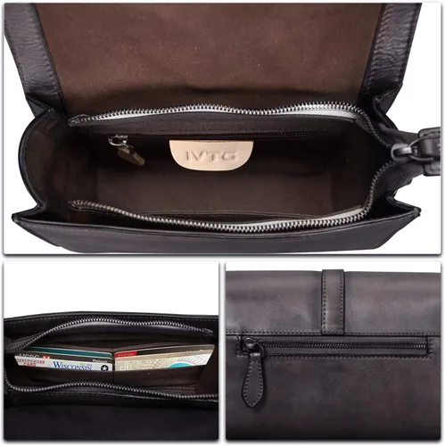 Vista 7 de Bolso cruzado de cuero genuino para mujer, bolsos de hombro vintage