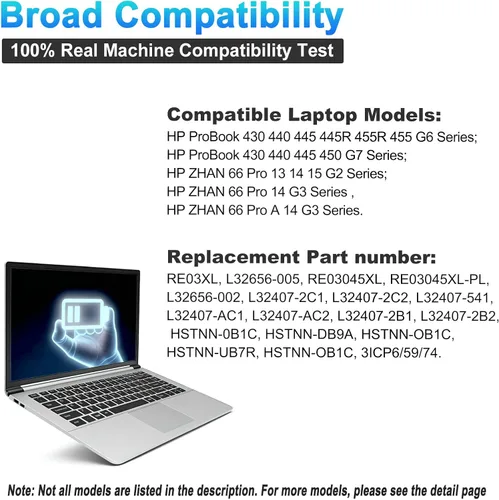 Vista 5 de RE03XL L32656-005 - Batería de repuesto para laptop HP ProBook 450 G6 450 G7 440 430 445 455R G6 430 440 445 G7 Series HSTNN-UB7R HSTNN-OB1C