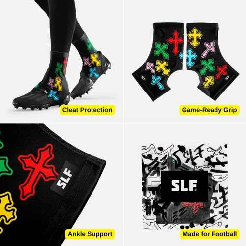 Vista 4 de SLEEFS Faith & Inspirational Spats - Protectores de tacos deportivos con diseños de fe, Dios y cruz, soporte de tobillo y protector de césped