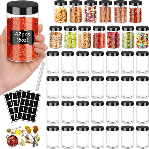 Vista 8 de Hajoyful Tarros de plástico con tapas, recipientes vacíos de slime para cosméticos, tarros de comida transparentes para alimentos, tarro redondo