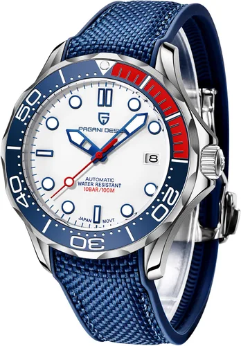 Vista 7 de Relojes automáticos de buceo Pagani Design 007-Model para hombre, movimiento NH35, materiales de acero inoxidable, bisel de cerámica giratoria