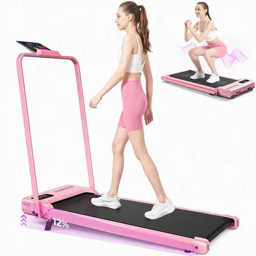 Vista 11 de ANCHEER Walking Pad with Vibration Plate: Under Desk Treadmill with Incline Girly Pink