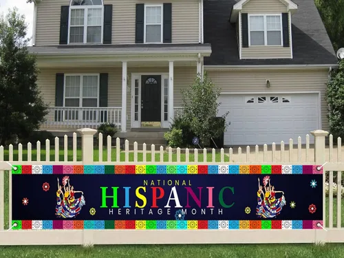 Vista 3 de Bandera de celebra del mes hispano latino para exteriores con ojales de latón, patrón de bandera de países hispanos/patrimonio, letrero grande